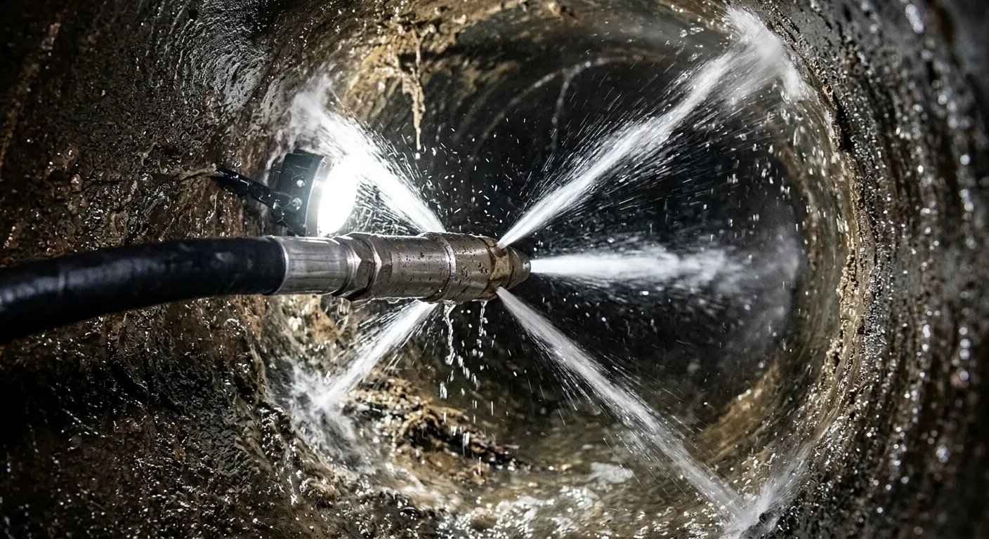 High-pressure hydro jetting nozzle cleaning sewer pipe for Storm Drain Cleaning in River Road